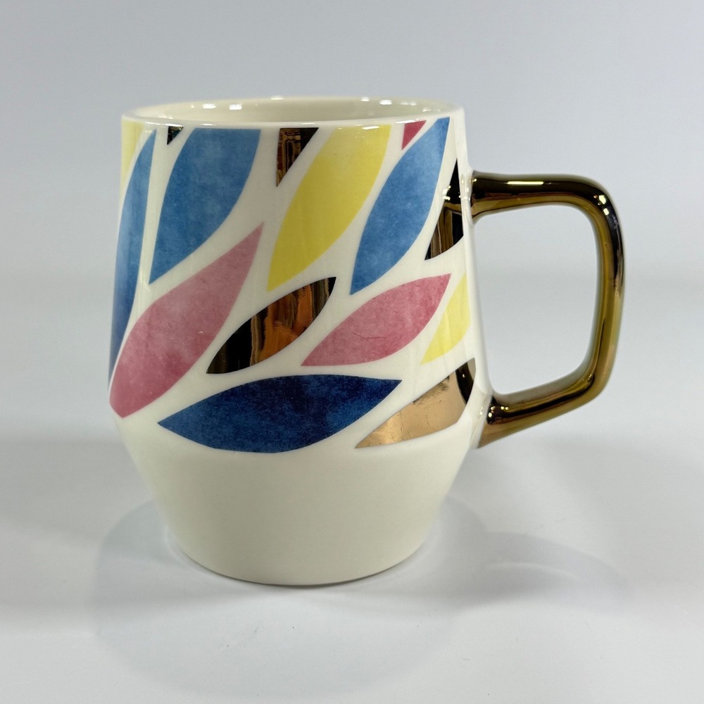 Edible Arrangements Abstract Leaf Coffee Mug Gold Handle Multicolor Ceramic Cup